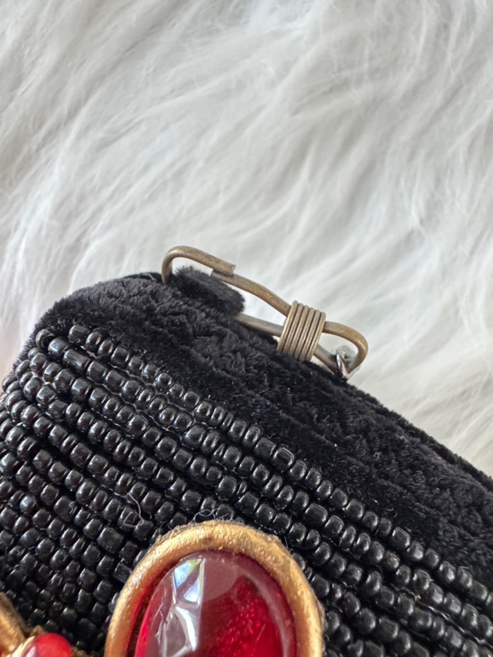 Mary Frances Black Beaded Evening Clutch with Red Gem Flower Accents - Picture 7 of 15